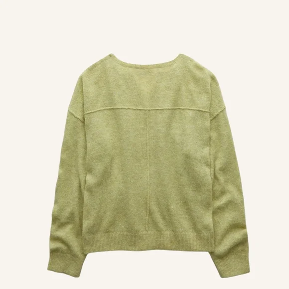 Nwt AE Green Reverse Notch Neck Oversized Sweater Size Large - Picture 4 of 5